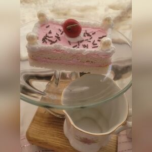 Pink Cake Slice Decor with Cherry Topper